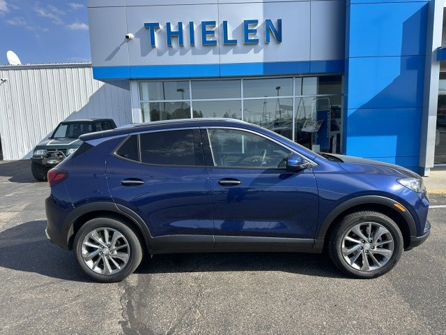 2023 Buick Encore GX Essence in Sapphire Metallic — front three-quarter view